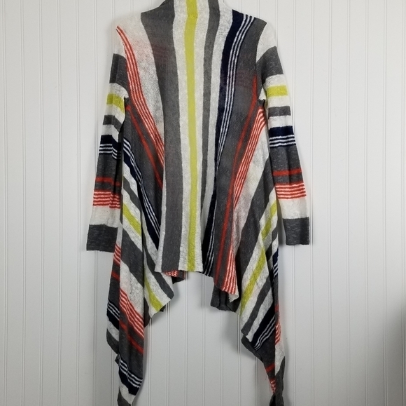 Project Linen Blend Neon Neutral Stripe Waterfall Open Front Cardigan Size Small - Picture 2 of 8